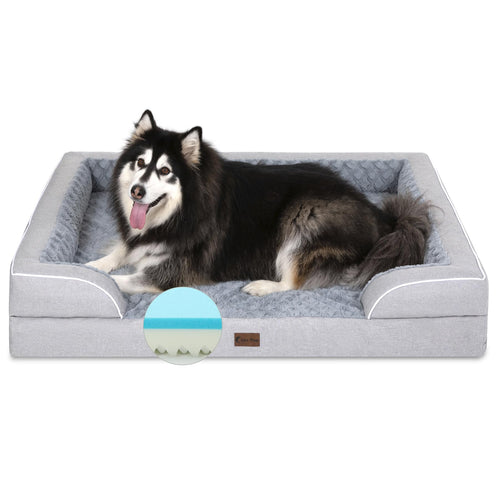 Cama para Perros XXL Casa Paw de Espuma de Memoria con Refuerzos, Cama Refrigerante para Perros Extra Grandes, Impermeable, Ortopédica, con Cubierta Lavable y Extraíble y Fondo Antideslizante (XX-Grande, Gris Claro)